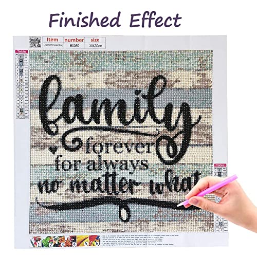 PDSLAIKE Diamond Painting Family Quotes - Family Forever for Always No Matter What Home Sayings DIY Art Craft 11.8x11.8in