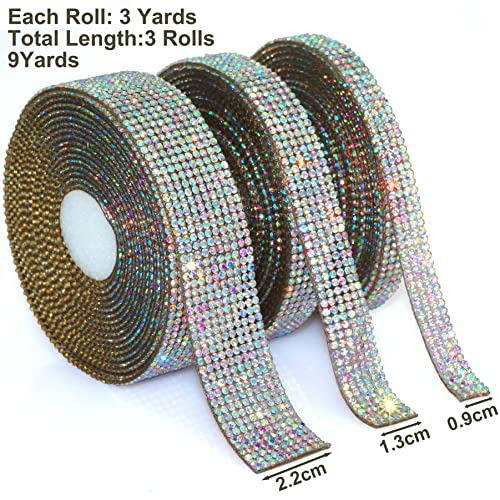 Locacrystal Bling Crystal Rhinestone Ribbon Self-Adhesive Iron-on DIY Glitter Diamond Stickers for Crafts Cars Clothing Decoration(9YardsCrystal AB)