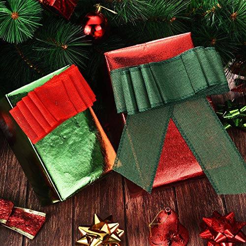 2 Rolls Faux Burlap Ribbon Christmas Burlap Ribbon Rolls for DIY Craft Gift Wrap Decor (1.5 Inches by 394 Inches, Red and Green)