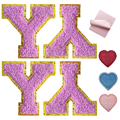 4Pieces Purple Varsity Letter Patches Chenille Alphabet Patches Y Chenille Letter Patches English Chenille Letters for Jackets Varsity Letters Glitter Iron on Gold Trimmed Iron on Letters for Clothing