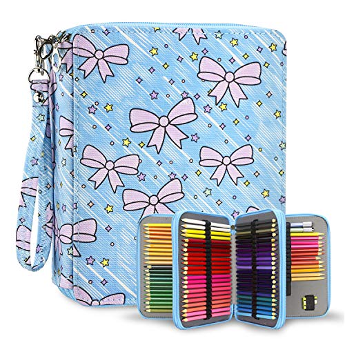 YOUSHARES 120 Slots Colored Pencil Case – Oxford Fabric Pen Case with Compartments Pencil Holder for Watercolor Pencils (Bowknot)