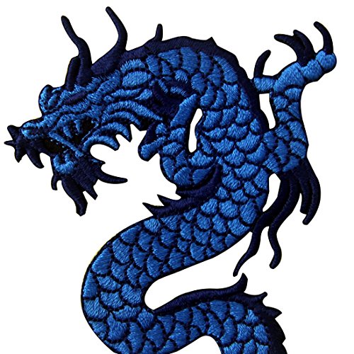 Blue Dragon Embroidered Applique Iron On Sew On Patch