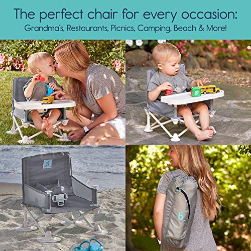 hiccapop OmniBoost Travel Booster Seat with Tray for Baby | Folding Portable Baby Booster Seat for Dining Table, Camping, Beach, Grandma’s | Tip-Free Design Straps to Kitchen Chairs - Booster Chair