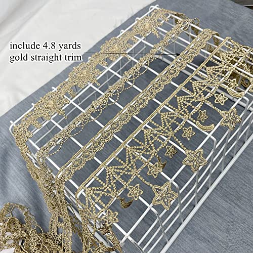Gold Lace Trim Metaillic Venice Lace Trim Gold Embroidery Lace Trim Straight Craft Lace for Sewing, Costumes, Gowns, Home Decor (4.8 Yards)