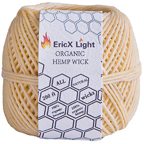 EricX Light Beeswax Hemp Wick,200 ft Spool,100% Organic Hemp Wick Well Coated with Beeswax,Standard Size(1.0mm)
