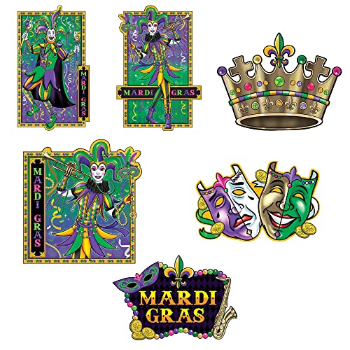 Amscan Party Decors, Mardi Gras Jumbo Cutouts, 14 1/2", 17 1/2", Multicolor