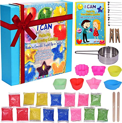 Complete Candle Making Kit for Beginners | Includes 5 Colors Candle Wax, 7 Candle Molds, 10 Wicks, 1 Melting Cup, and Guide book | Ideal DIY Starter kit to make your own candles | For kids and adults