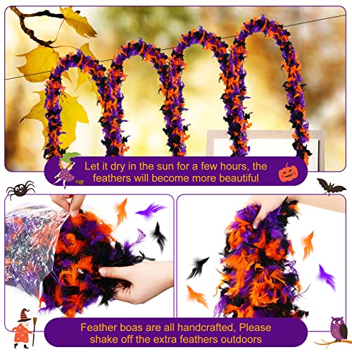 WILLBOND 3 Pcs Halloween Feather Boas 6 ft Long Black Orange Purple Kids Feather Boa Halloween Turkey Feather Boas, 3 Color, 55 Gram (Classic Style)
