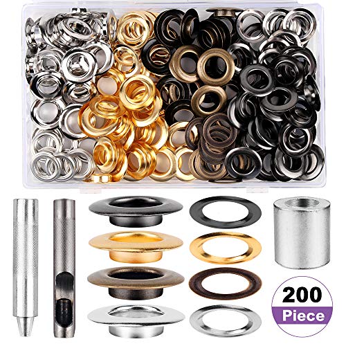 1/2inch Grommet Kit 100 Sets Grommets Eyelets with 3 Pieces Install Tool Kit, 4 Colors Grommets Kit with Storage Box for Craft Making, Repair and Decoration