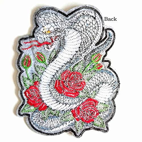 Fire Flower Snake Eagle Wolf Badge Emblem Iron On Patch Embroidered Sew On Patches for DIY Jeans Dress Kid's Bag T-Shirt Craft Clothes (Snake 01)