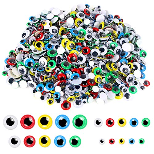 1000 Pcs Self Adhesive Googly Wiggle Eyes for DIY, Multi Colors and Sizes Craft Sticker Eyes