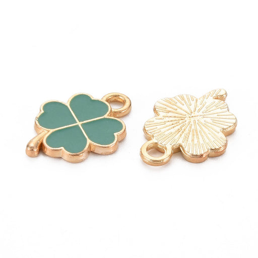 KitBeads 100pcs Green Clover Charms Enamel Shamrock Four Petal Charms Mini Lucky Leaf Charms for Jewelry Making Bracelets Bulk