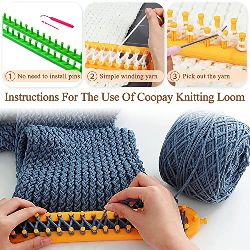 Coopay Knitting Loom Long Knitting Loom Kit, Rectangle Knitting Looms for Blanket Scarf Shawl, 47 cm Green Loom Knitting Crochet Loom, Loom Knitting Kit Blanket Loom with Hook & Needles for Beginners