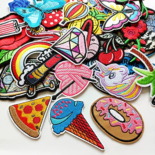 MISDONR 39pcs Cute Iron On Patches Embroidered Patches Assorted Styles Applique for Clothes Jackets Jeans Pants Backpacks, Size 1.2 - 3.2in