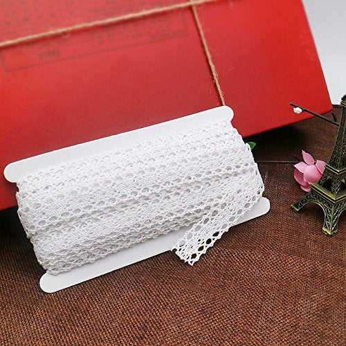 jijAcraft 15 Yards White Cotton Lace Ribbon Trim,Vintage Style Thin Crochet Lace Ribbon Edge Trimmings for Craft and Wedding Bridal Decoration (2CM)