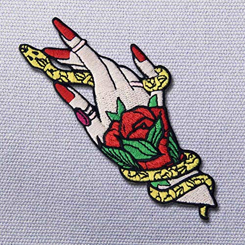 Floral Snake and Witchy Hand Patch Embroidered Applique Badge Iron On Sew On Emblem