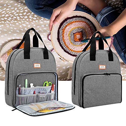 CURMIO Embroidery Bag, Portable Embroidery Project Storage for Embroidery Hoops, Floss, and Cross Stitch Supplies, Bag ONLY, Grey (Patented Design)