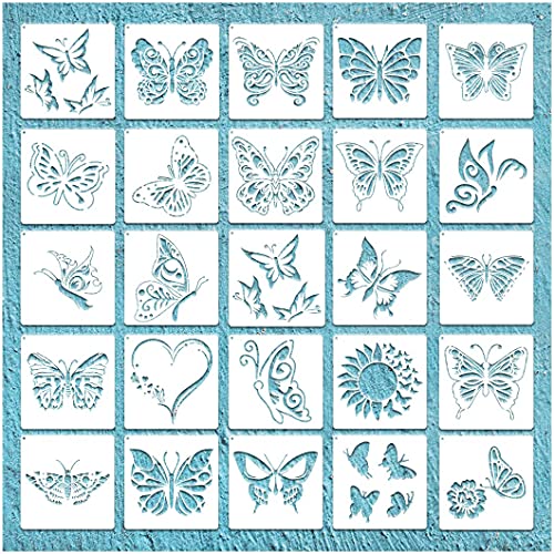 20 Pcs Butterfly Stencils Spring Painting Themed Stencils Templates Reusable PET Craft Stencils Butterfly Drawing Templates for Painting Fans Craft DIY Lovers Beginners Home Decor