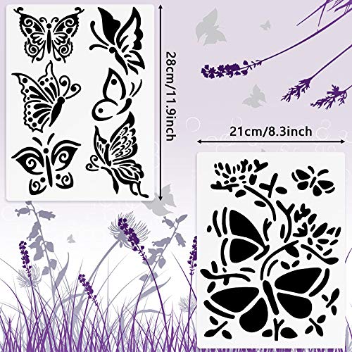 6 Pieces Butterfly Painting Stencils Dandelion Flowers Stencil Butterfly Reusable Mylar Template Stencils with Metal Open Ring for Painting on Wood Wall Home Decor DIY Crafts