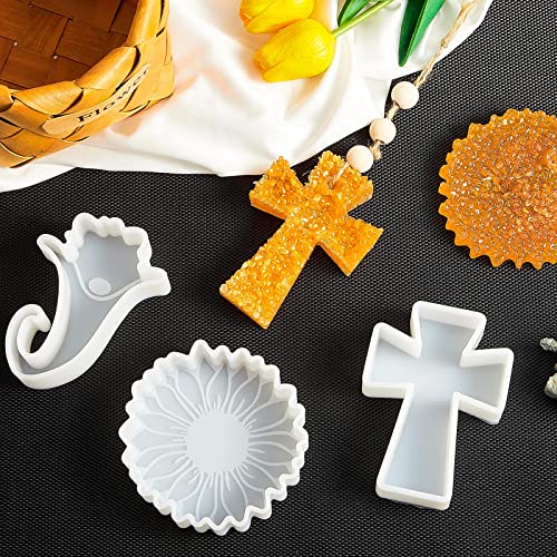 3 Pcs Car Freshie Molds Kit Sunflower Gnome Cross Shape Silicone Molds Car Freshies Supplies Car Pendant Resin Molds with Brass Tubes Wood Beads Jute Cord Twine for DIY Jewelry Crafts Making