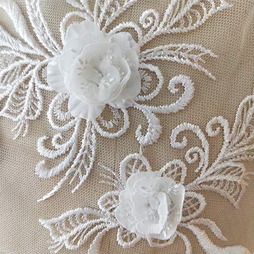 Beaded Flower Sequence lace Applique Motif Sewing Bridal Wedding A13 3D (White)
