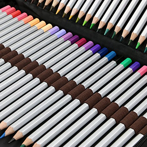 BTSKY® Portable Canvas Zippered Colored Pencil Case-Super Large Capacity 72 Slot Pencil Bag Pouch for Watercolor Pencils(Black)