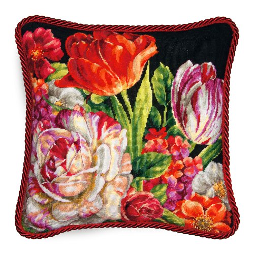Dimensions Needlepoint Kit 14"X14"-Bouquet On Black Stitched In Thread -71-20079