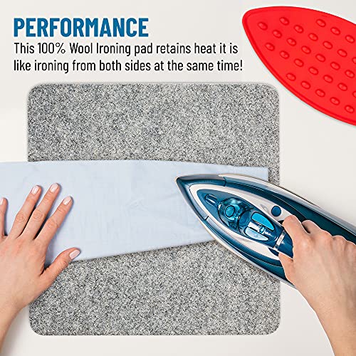 14" x 14" Wool Pressing Mat - Quilting Ironing Pad - Easy Press - Great for Quilting, Ironing & Sewing.1/2" Thick Includes a Silicone Iron Rest and Purple Thang