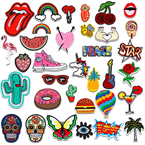 CCINEE 35pcs Embroidered Patches, Assorted Styles Appliques Iron-on/Sew On Sticker for Clothes Dress Plant Hat Jeans Sewing Flowers DIY Accessory Handbag Shoes Caps Decoration