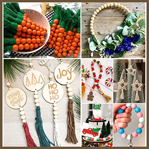 400pcs 20mm Unfinished Wooden Beads for Garland, Natural Wood Beads for Craft Making (with 25m Jute Twine & 25mCrystal Line)