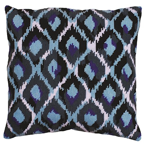 Tobin Needlepoint Kit Stitched in Yarn, 12 by 12-Inch, Blue Ikat