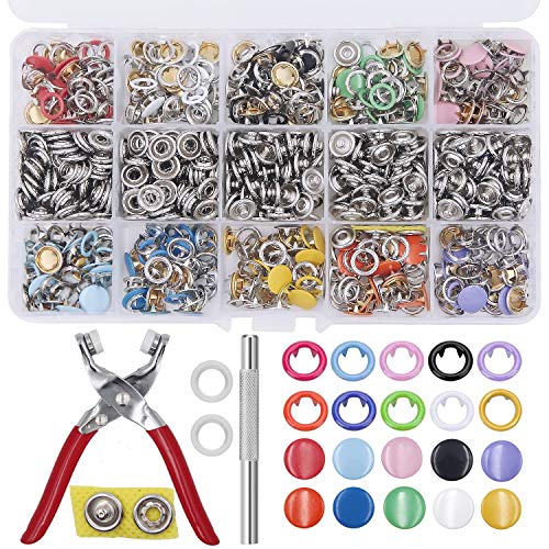 EuTengHao 804Pcs Snap Fasteners Tool Kit Hollow and Solid Metal Prong Snaps Buttons with Setting Tool for Clothing Crafting Sewing,Leather Snaps Buttons for Jeans Wears Bags(200 Sets,10 Colors,9,5mm)