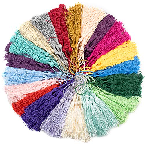 Foraineam 300 Pieces 20 Colors 5 Inch / 13cm Silky Handmade Soft Tassels Floss Bookmark Tassels with Loop for Jewelry Making, DIY Craft Projects, Bookmarks