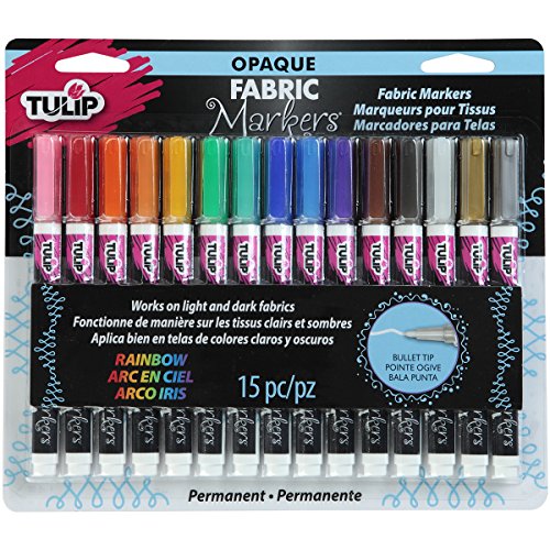 TULIP-33701 Fabric Paint Markers Rainbow 15 Pack, for Permanent Color on Fabric, Wood, Rocks