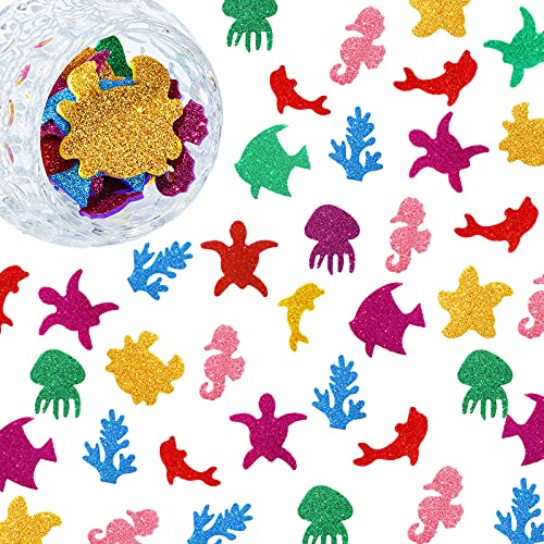 150 Pieces Colorful Glitter Foam Stickers Sea Animals Shape Stickers Self-Adhesive Stickers DIY Handmade Art Supplies Children's Art for Cards DIY Wall Creative Toys Home Decoration