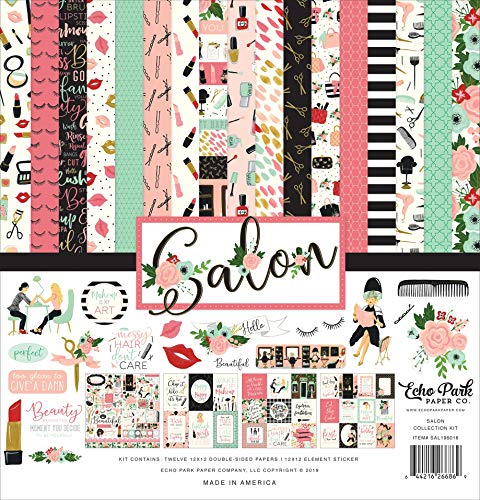 Echo Park Paper Company Salon Collection Kit paper, teal, pink, black, green, cream 12-x-12-Inch
