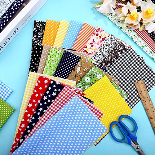 Tegeme 40 Pieces 10 x 10 Inch Cotton Fabric Square Fabric Craft Fabric Scraps Cotton Quilting Fat Flower Animals Cartoon Fabric Bundles Patchwork for Kids DIY Craft Sewing Clothing (Simple Patterns)