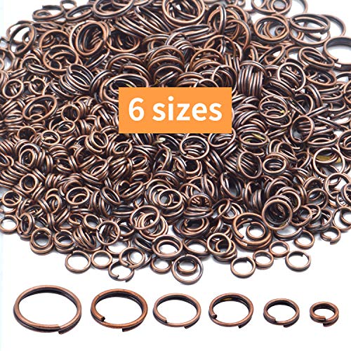 Iron Split Rings, 1 Box (100g) 6 Sizes Double Loop Jump Ring Small Split Key Rings Connector with a Jump Ring Opener Tool for DIY Jewelry Making - Red Copper,Diameter : 4-10 mm