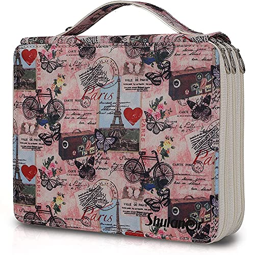 Shulaner 120 Slots Colored Pencil Case with Zipper Closure Large Capacity Butterflies and Bicycles Pattern Pencils Bag 840D Nylon Waterproof Fabric Pen Organizer Storage Holder for Student or Artist