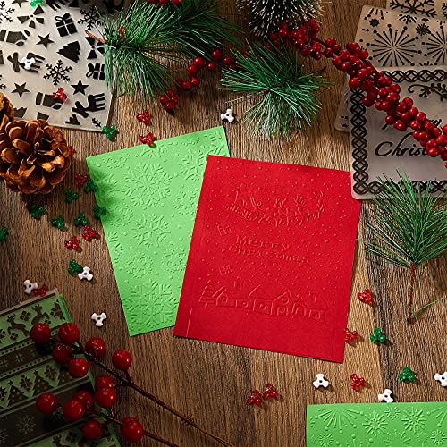 10 Pieces Christmas Plastic Embossing Folders Christmas Snowflake Deer Leaves Stencil Template DIY Craft Background Folder for Card Making Photo Album Scrapbooking Decoration