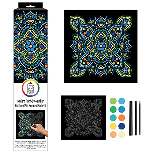 Plaid Traditional Mandala Modern Dot Kit, 14" x 14" Paint by Numbers for Adults and Kids, Easy-to-Follow DIY Crafts, Art Supplies with A Textured Finish, 17862