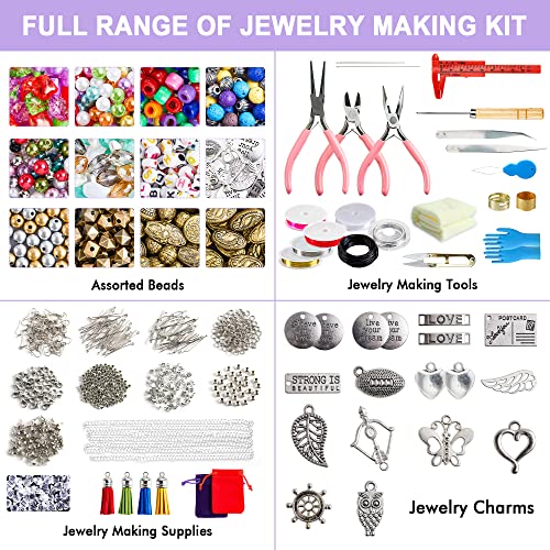 Jewelry Making Kit, 1960 pcs Jewelry Making Supplies Includes Jewelry Beads, Instructions, Findings, Wire for Bracelet, Necklace, Earrings Making Kit for Adults by Inscraft