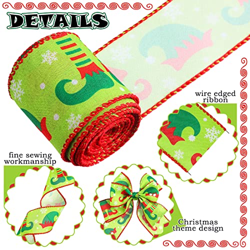 6 Rolls 30 Yards Christmas Wired Edge Ribbon Elf Hats and Legs Multi Dots Swirl Diagonal Stripe Ribbon Home Party Bows Decor for Xmas Tree Wreath Gift Wrapping DIY Crafts, 2.5 Inch (Stylish Style)