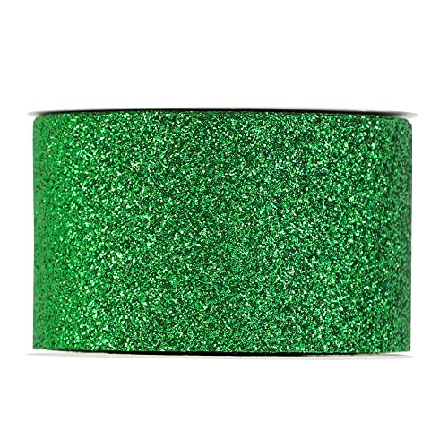 MEEDEE Emerald Green Glitter Ribbon Gift Wrapping Cut Edge Ribbon 1-1/2 inch x 10 Yards Sparkly Ribbon for Gifts Wrapping Cards Crafts Wreaths Hampers Christmas Decor Party Home Decoration