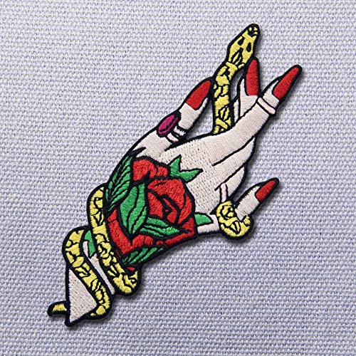 Floral Snake and Witchy Hand Patch Embroidered Applique Badge Iron On Sew On Emblem