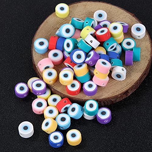 Fruit Butterfly Evil Eye Beads 10mm Polymer Clay Color Mixed DIY Flower Heart-Shaped Beads for Necklace Bracelet Jewelry Handmade Making Accessories-100pcs Evil Eye