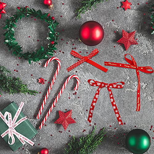 20 Rolls 40 Yard Christmas Grosgrain Ribbon Snowflake Christmas Tree Wrapping Ribbon Soft Craft Ribbon Christmas Polyester Satin Ribbon Hair Bow Clip Accessory for Christmas DIY Craft Decor
