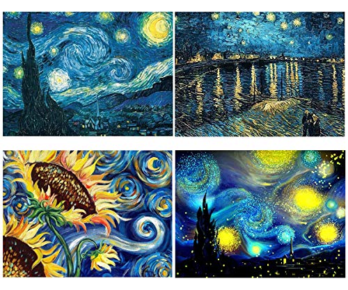 4 Pack 5D Diamond Painting Kits for Adults, Full Drill Van Gogh Diamond Art Painting Craft Kits for Home Wall Decora Gift (12x16 in)