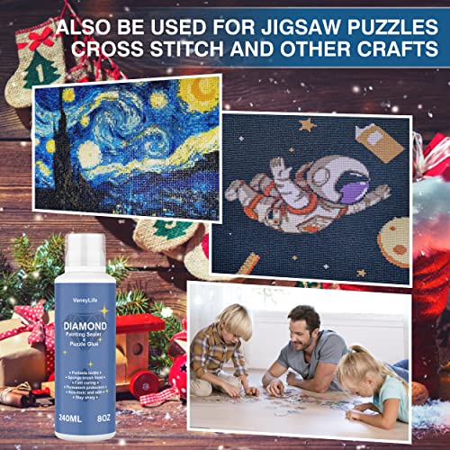 VansyLife 240ML Diamond Painting Sealer with Sponge Head, 5D Diamond Painting Glue and Jigsaw Puzzle Glue for Permanent Hold & Shine Effect (8 OZ)