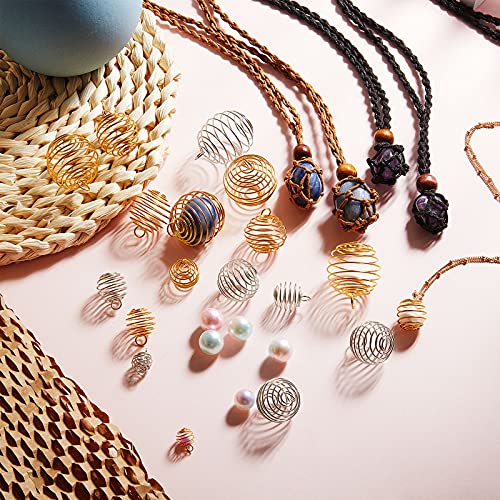 4 Pieces Crystal Necklace Holder Fish Netted Cord Cage Empty Quartz Stone Holder 40 Pieces Gold Silver Necklace Cage Spiral Bead Cages Pendants for Jewelry Making DIY Crafting Finding